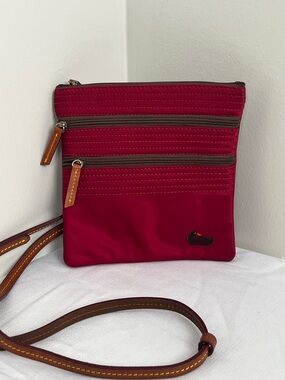 Dooney & Bourke Red Nylon Crossbody with Brown Leather Trim
